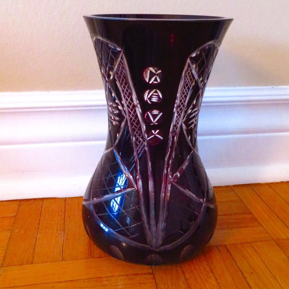 Rare Vintage crystal vase römergläser Bohemia Czech Ruby Red Cut/Etched